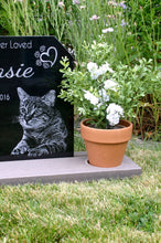 Load image into Gallery viewer, Pet Memorial Headstone Large 12&quot; x 12&quot; Granite Stone Heavy Wide Flower Pot Base Stand Personalized w/Your Pets Photo Uright Granite Stone