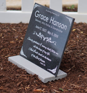 Female Human Headstone with Picture and Corner Flourishes