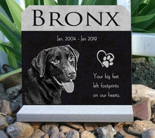 Load image into Gallery viewer, Pet Stone 12 x 11 inch Laser Engraved Granite Custom Pet Memorial with Photo Grave Marker Pet Tombstone Headstone Base Stand