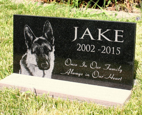 Pet Grave Marker with Custom Photo Granite Memorial Engraved Stone 6 x 12