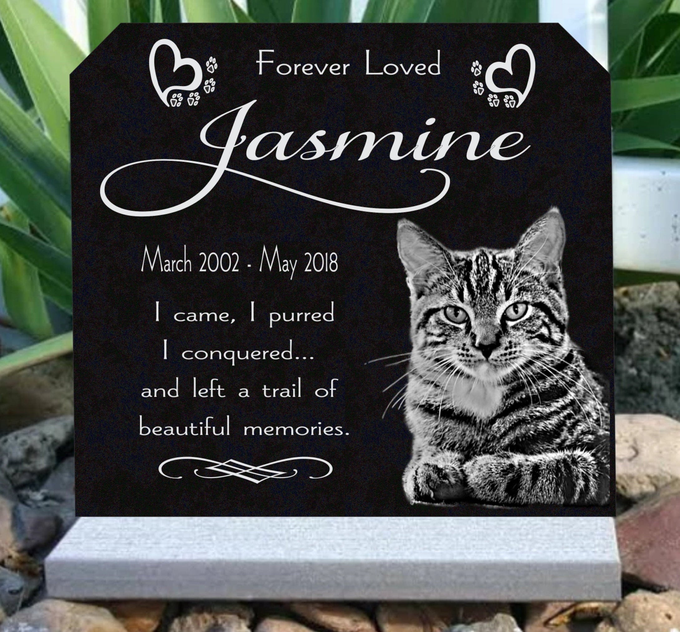 Pet Memorial Monument Engraved Granite With Photo Grave Marker Personalized Headstone Indoor Outdoor Base Stand