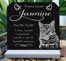 Load image into Gallery viewer, Pet Memorial Monument Engraved Granite With Photo Grave Marker Personalized Headstone Indoor Outdoor Base Stand