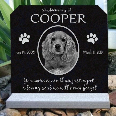 Pet Memorial with Photo Granite Pet Headstone Memorial with Picture Heavy Base Stand Indoor Outdoor