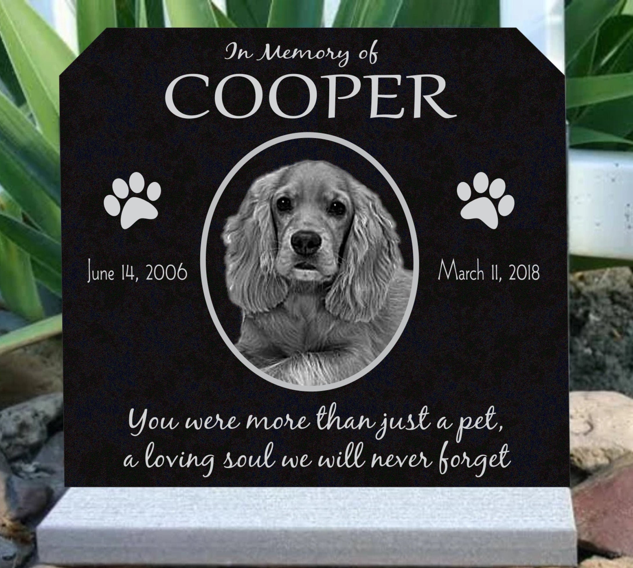 Pet Memorial Granite Headstone FREE SHIPPING w/Custom PHOTO  Large 12 x 12 inch w/ Base Stand