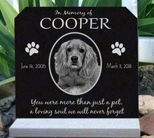 Load image into Gallery viewer, Pet Memorial Granite Headstone FREE SHIPPING w/Custom PHOTO  Large 12 x 12 inch w/ Base Stand