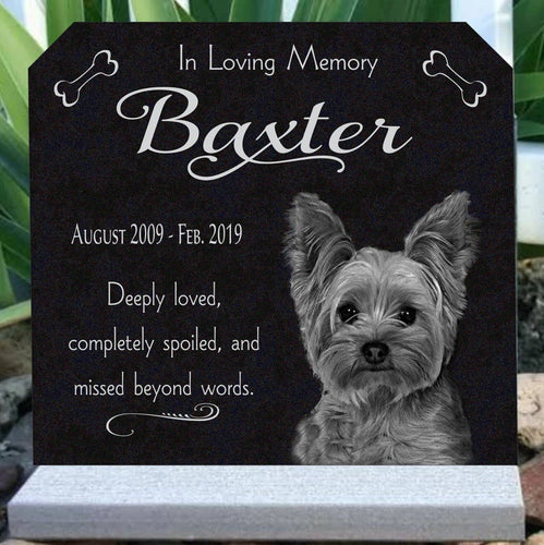 Pet Memorial Stone with Custom Photo Pet Loss Gift Engraved Granite Grave Marker Headstone Base Stand Outdoor Indoor Memorial