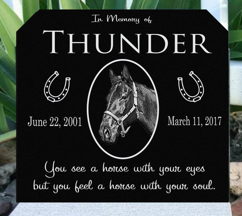 Horse Pet Memorial Granite Headstone with Custom Photo Personalized Engravedn Pet Grave Marker Heavy Base Stand