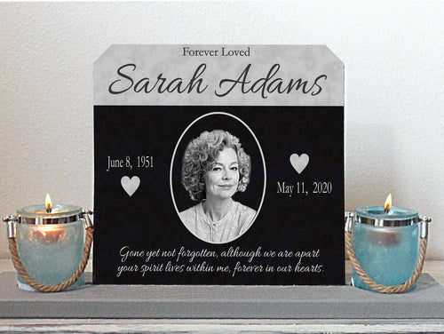 Human Granite Headstone Customized with Photo Engraved Memorial Plaque Engrave Extra Wide Heavy Base Stand Indoor Outdoor