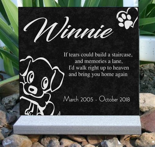 Pet Gravestone Dog Memorial Plaque Large 12 x 12 Customized Granite Headstone Garden Tombstone for Dog Optional Base Indoor/Outdoor