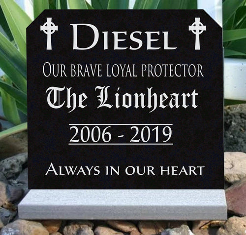 Pet Grave Marker Big Dog Granite Memorial Customized Engraved Pet Headstone w/ Optional  *Base Stand* Dog Cat 6X12