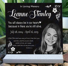 Load image into Gallery viewer, Female Human Headstone with Picture and Corner Flourishes